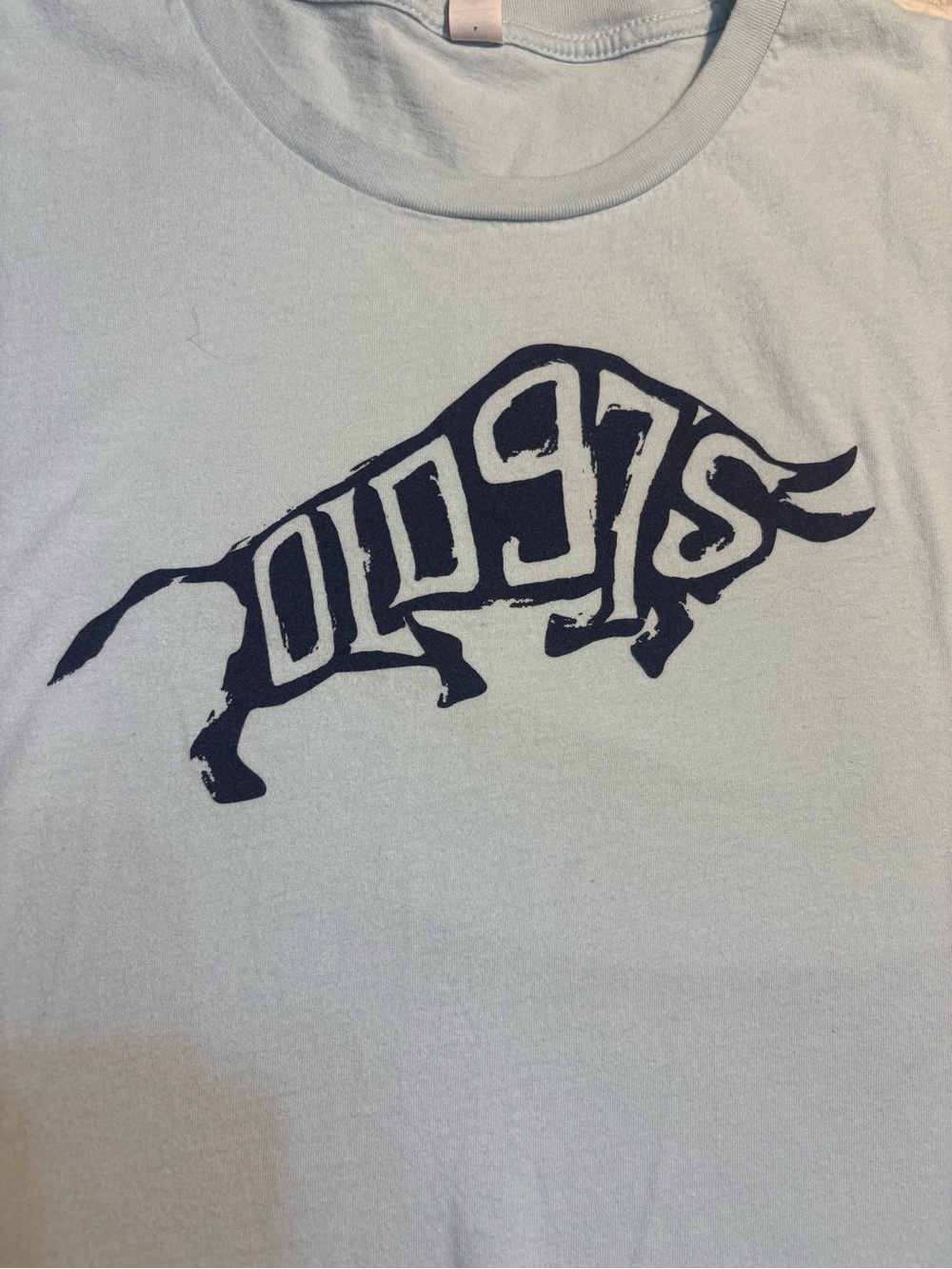 Old 97s Tee XL Next Level Apparel Light Blue with Navy Bison Word Art Graphic - Picture 9 of 13